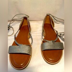 Crown Vintage Preslen Gladiator Metallic Gold Sandal Shoes Ankle Wrap Size 11